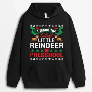I Teach The Cutest Little Reindeer Christmas Teacher Class Hoodie - Black